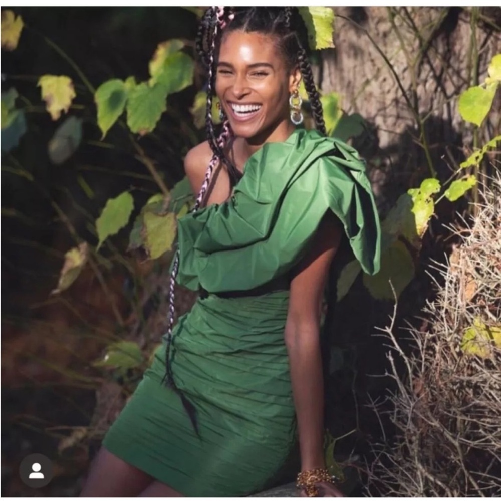 H&M Conscious Green Draped One Shoulder Ruched Mini Dress Size 8 - Picture 5 of 11